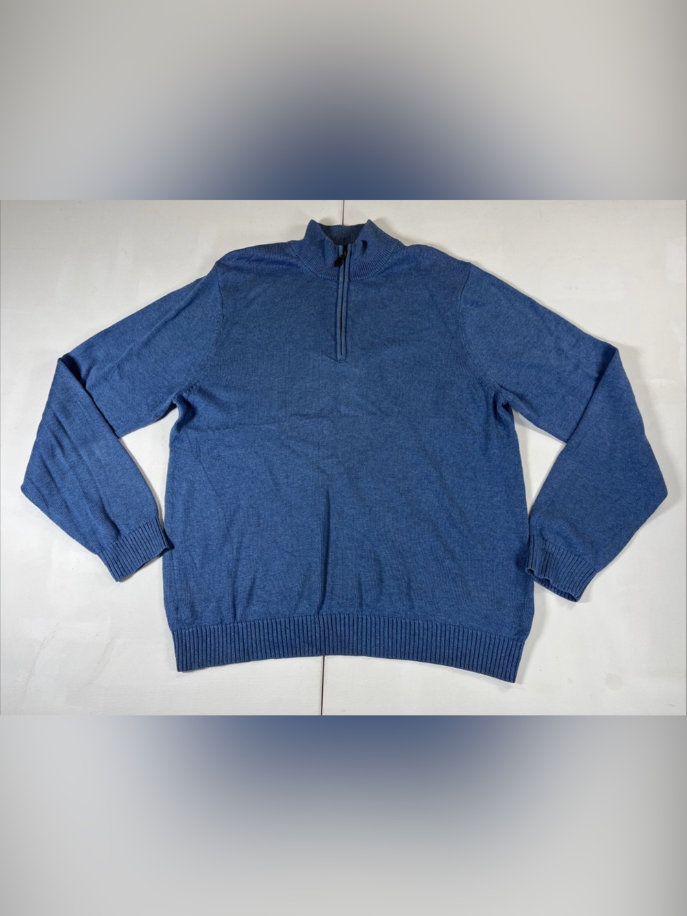 Brooks Brothers 346 Quarter 1/4 Zip Sweater Mens Large Supima Cotton Blue Golf